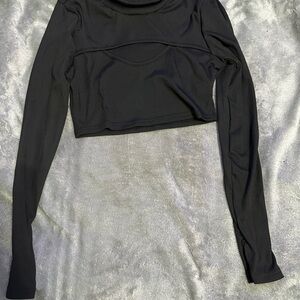 Black Fitted Long Sleeve Bodysuit Crop Top